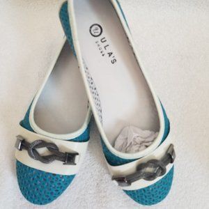New Leather Flats in Aquamarine